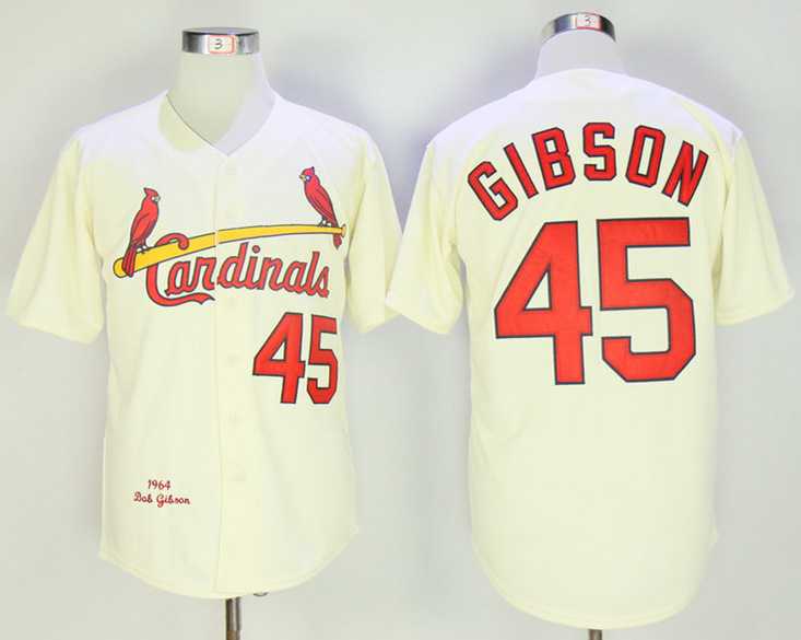 St. Louis Cardinals #45 Bob Gibson Cream 1964 Mitchell & Ness Jersey,We sell and wholesale St. Louis Cardinals #45 Bob Gibson Cream 1964 Mitchell & Ness Jersey on line form chian!